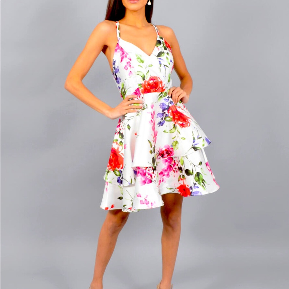 DEAR MOON - SATIN FLORAL PRINT DRESS